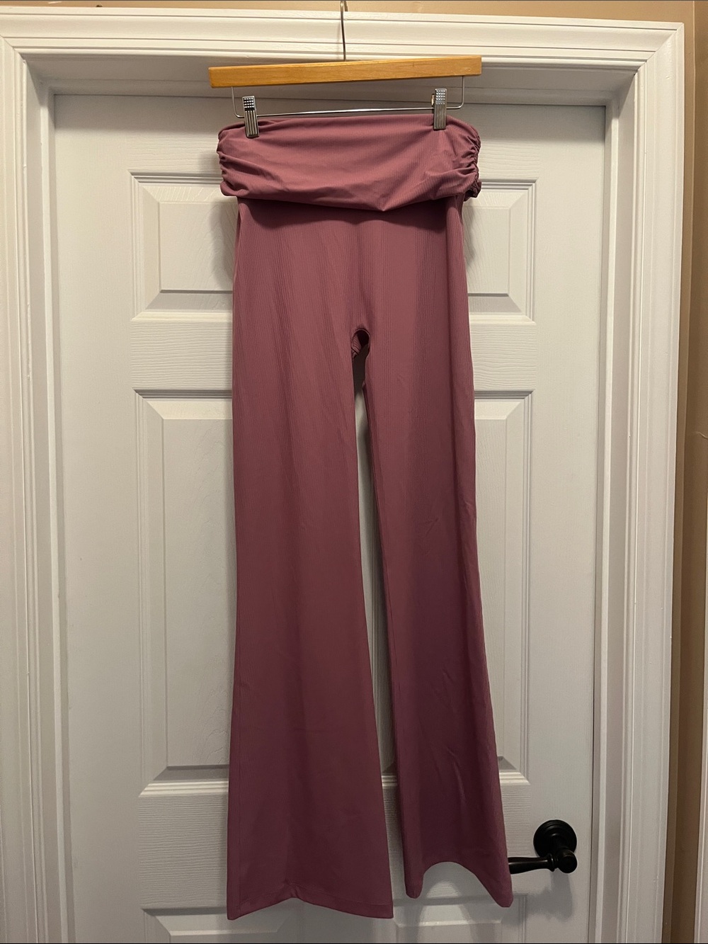NWT victoria’s Secret rib Fold-Over Waist Wide-Leg Pants - Mauve Pink M